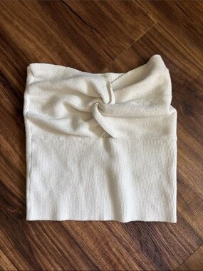 Cream Knot-Front Strapless Crop Top